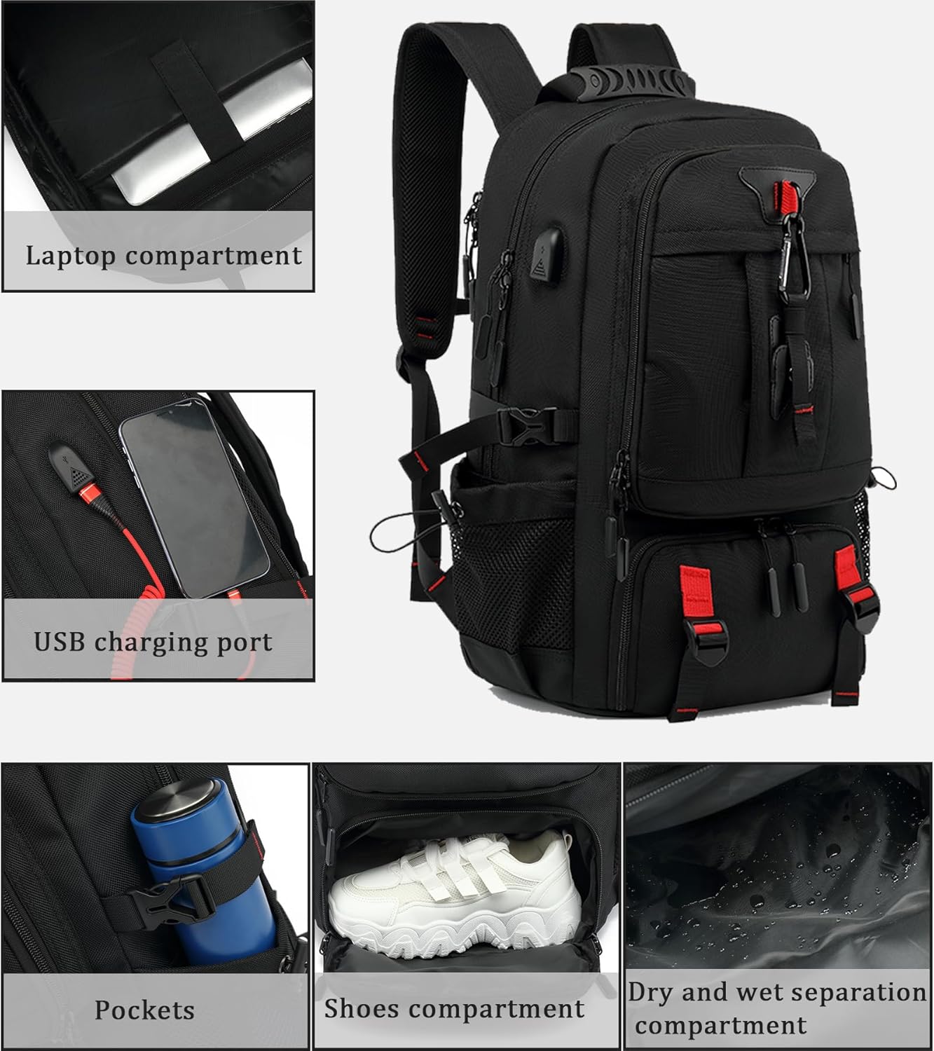 Waterdichte Reisrugzak 60L met USB en Schoenvak | Duurzame Backpack voor Laptops tot 17.3 inch | Anti-diefstal Rugtas voor Vliegreizen