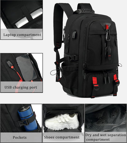 Waterdichte Reisrugzak 60L met USB en Schoenvak | Duurzame Backpack voor Laptops tot 17.3 inch | Anti-diefstal Rugtas voor Vliegreizen