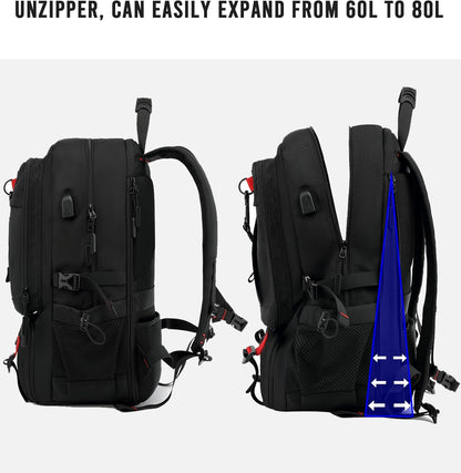 Waterdichte Reisrugzak 60L met USB en Schoenvak | Duurzame Backpack voor Laptops tot 17.3 inch | Anti-diefstal Rugtas voor Vliegreizen