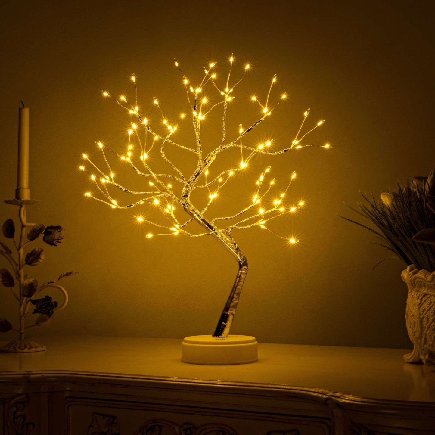 Decoratieve Boomvorm LED Tafellamp met Draadloze Bediening en USB-Voeding – Sfeerverlichting voor Woonkamer en Slaapkamer