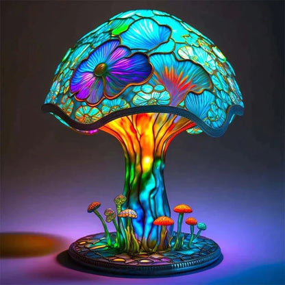 Paddenstoel Tafellamp Glas-In-Lood Look Hars Kleurrijk Sfeerlamp Kinderkamer Woonkamer