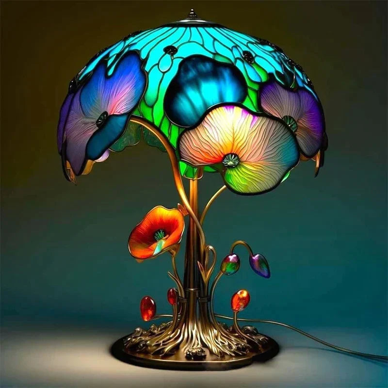 Dimbare Tafelllamp met Gebrandschilderd Glas Effect 30cm Hoog Sfeerverlichting voor Woonkamer Slaapkamer Romantische Avondlamp Decoratief Lichtkunst Werkobject