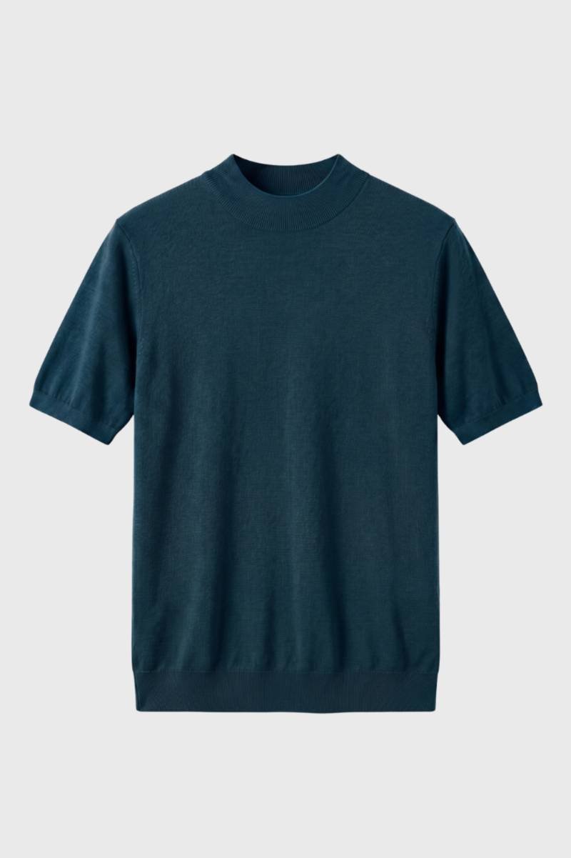 Trui Heren - Korte Mouwen Mock Neck | Klassiek — Petrol