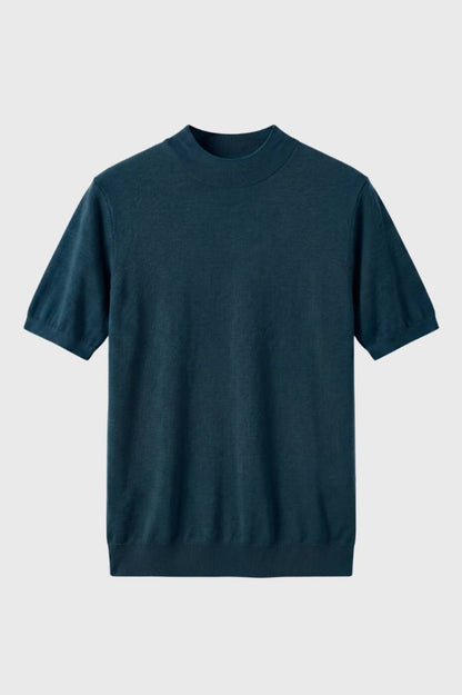 Trui Heren - Korte Mouwen Mock Neck | Klassiek — Petrol