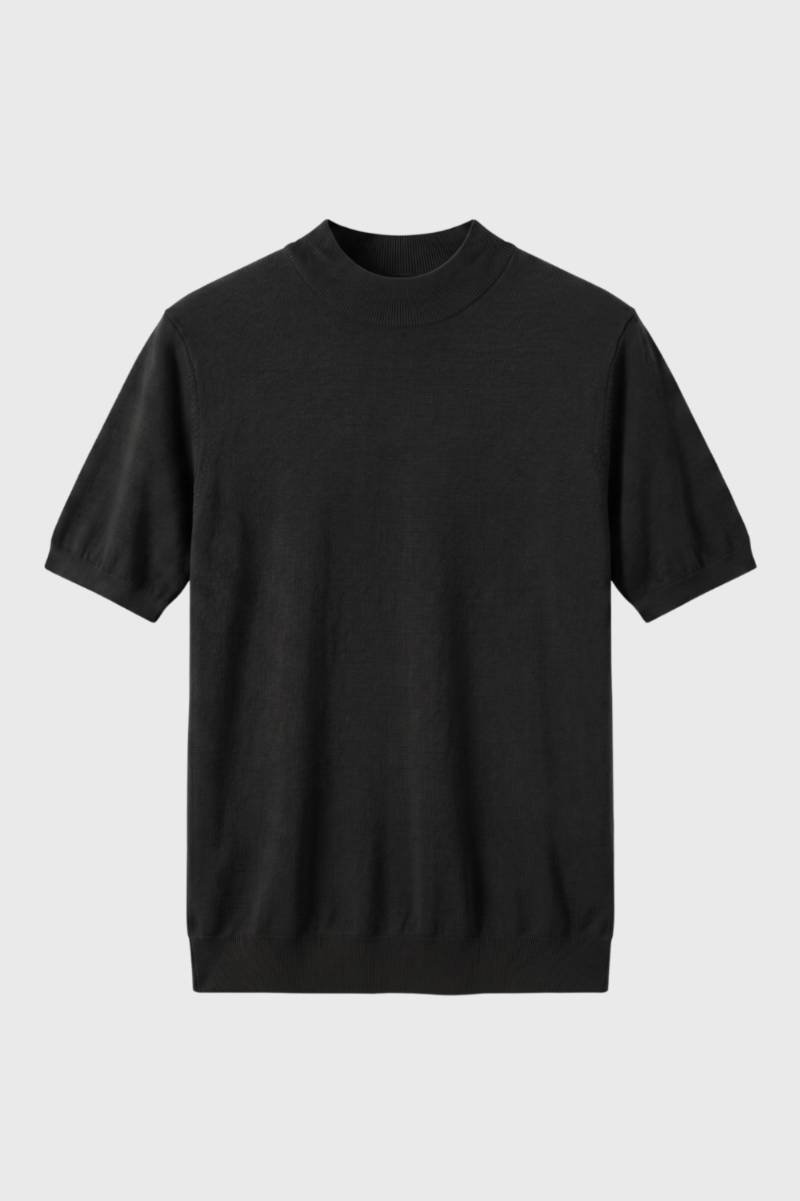 Trui Heren - Korte Mouwen Mock Neck | Klassiek — Zwart