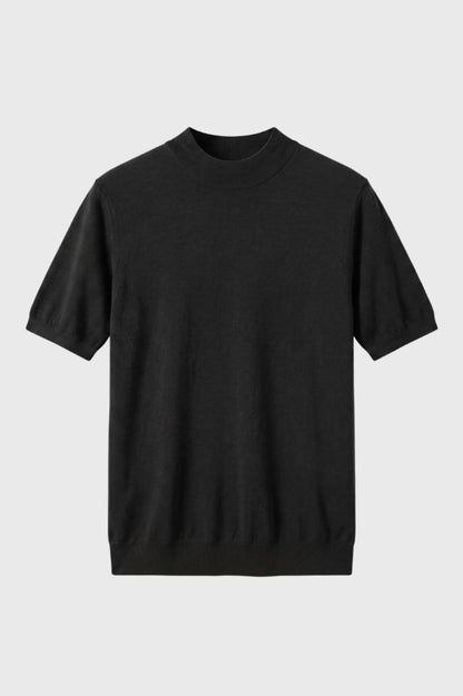 Trui Heren - Korte Mouwen Mock Neck | Klassiek — Zwart