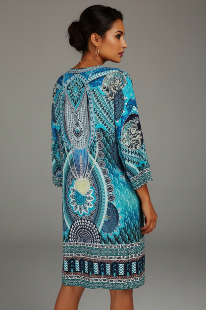 Turquoise bohemian tunic dress back angle