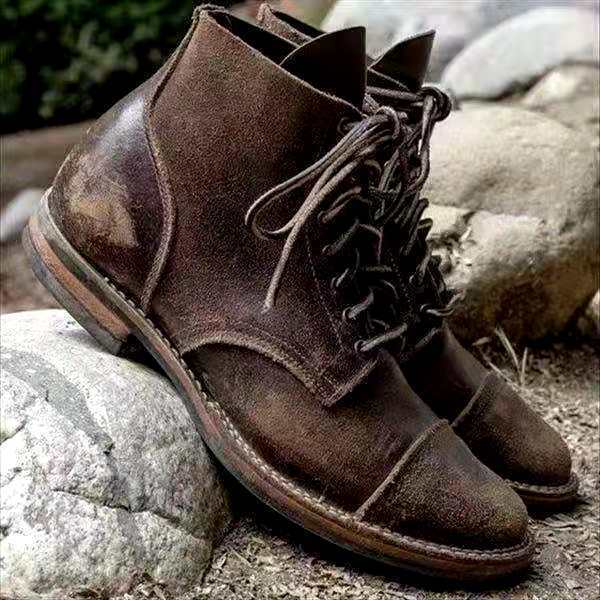 Bruine Leren Herenschoenen Vintage Look Klassiek