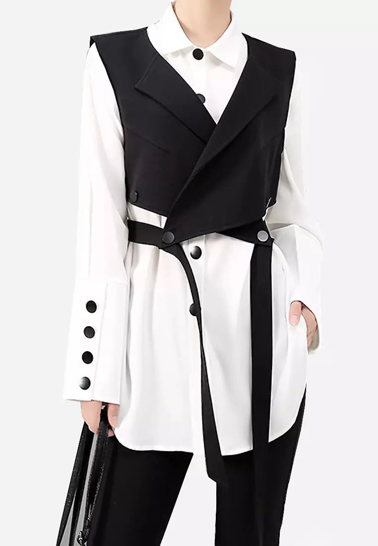 Vrouwelijke Vest en Blouse Set Zwart Lange Mouw - StudioMarella