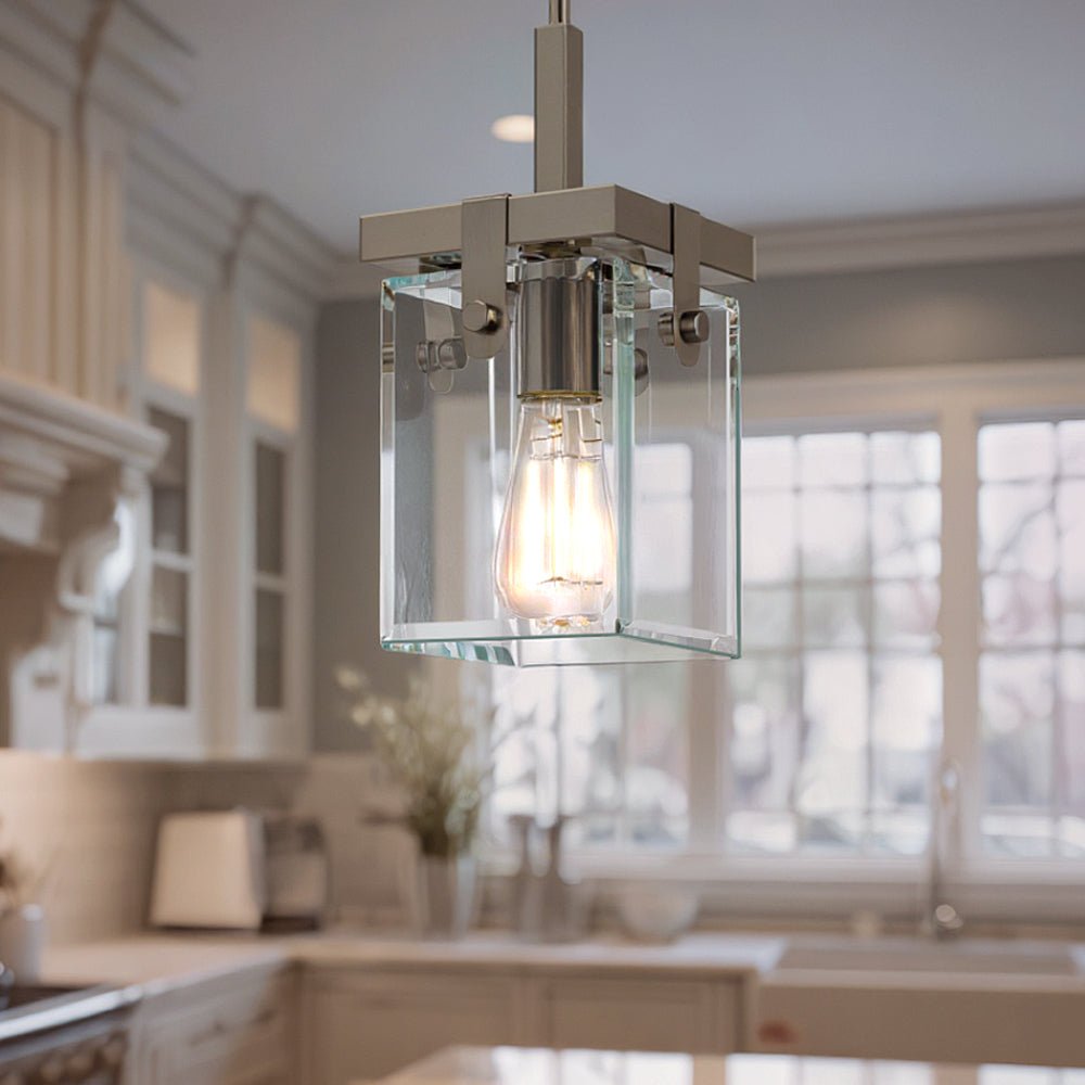 Hanglamp Cube Glas Nikkel 30cm Modern Industrieel E26
