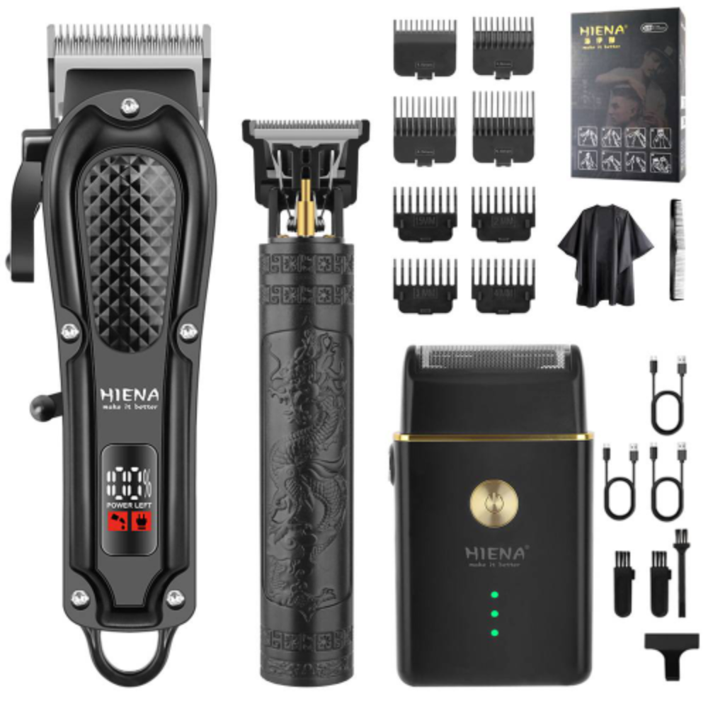 Professionele Haar- en Baardverzorgingsset 3-delig Draadloos met LED-Display USB Oplaadbaar Trimmer Scheerapparaat voor Mannen