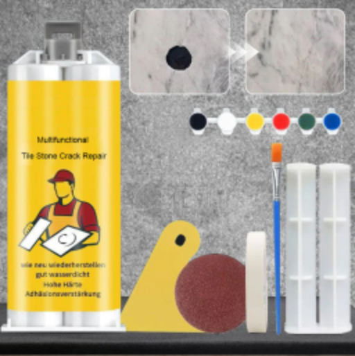 Tegel- en Natuursteen Reparatieset Professioneel voor Scheuren en Beschadigingen | Compleet met Kleurafstemmende Pigmenten voor Keramiek Marmer Graniet Vloeren Muren Keukens Badkamer | Snel Drogende Duurzame Formule met 6 Kleuren