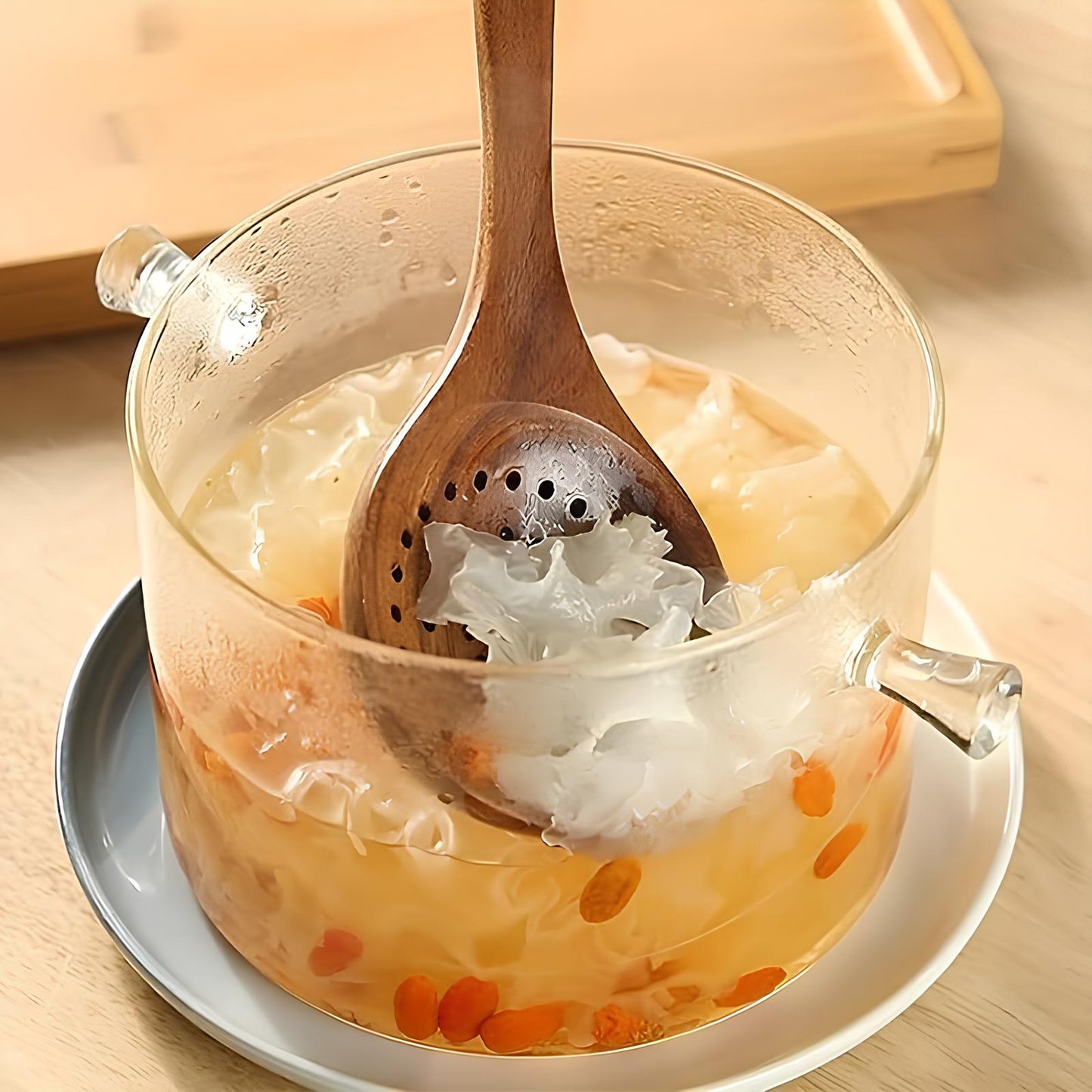 Houten Keukengerei Set 5-delig Teakhout met Spatel Soeplepel Spaghettischep Kooklepel Bakborstel Kookgerei