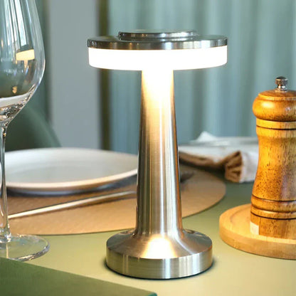 Tafellamp Draadloos Oplaadbaar Dimbaar Metaal LED 3 Lichtkleuren USB-C Goud Zilver Zwart Retro Restaurant Bar Nachtkastje Sfeerlamp Draagbaar