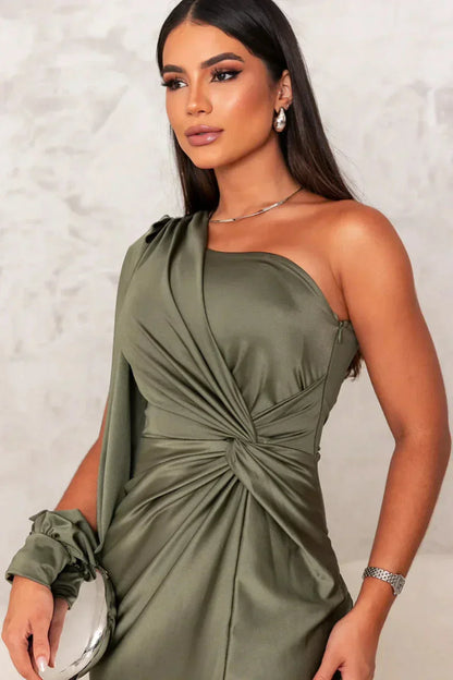 Dames Satijnen Jurk One-Shoulder Stijl