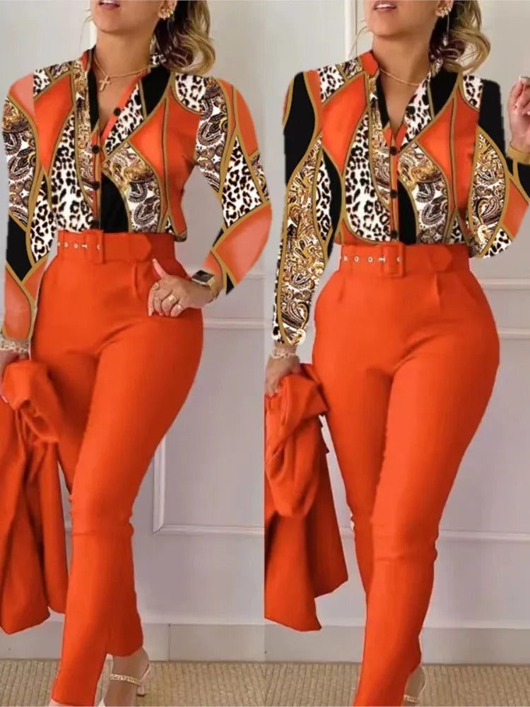 Dames Pyjama Set Lange Mouwen Broek V-Hals Comfortabel