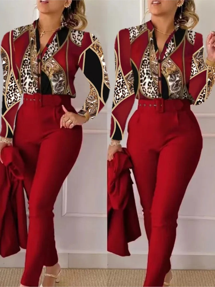 Dames Pyjama Set Lange Mouwen Broek V-Hals Comfortabel - StudioMarella
