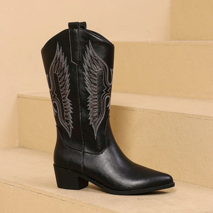 Western Laarzen Leer Geborduurd Cowboy Stijl