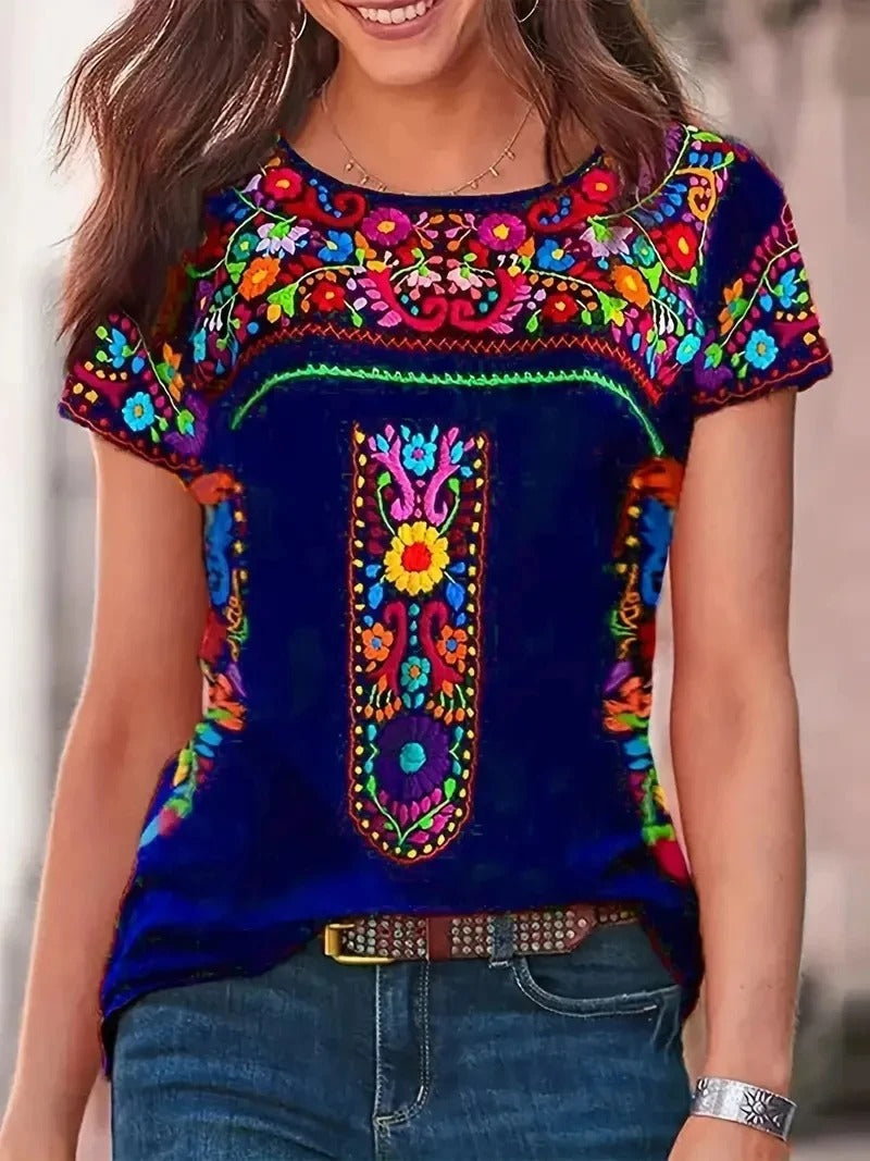Vrouwelijk Zomer Shirt Korte Mouw Ronde Hals - StudioMarella