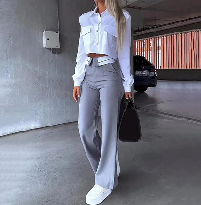 Vrouwelijke Blazerjas en Broek Set Kort en Stijlvol