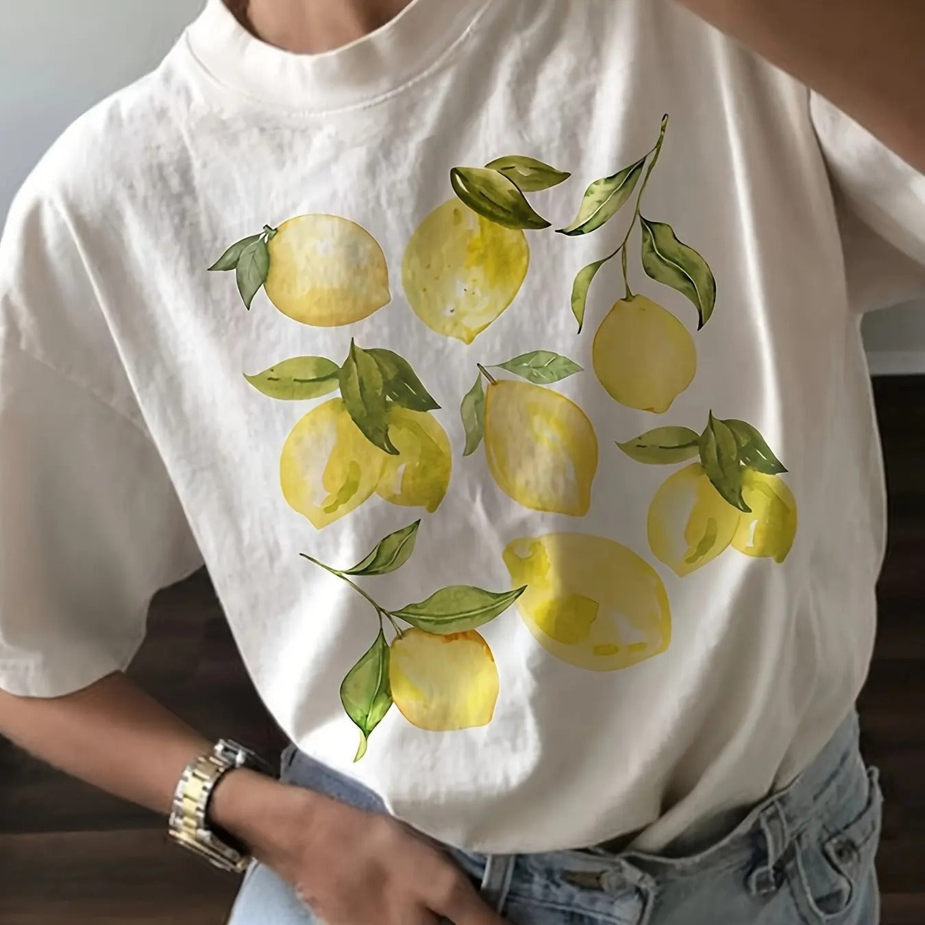 Zomerse T-shirt met Citroen en Bloemen Print - StudioMarella