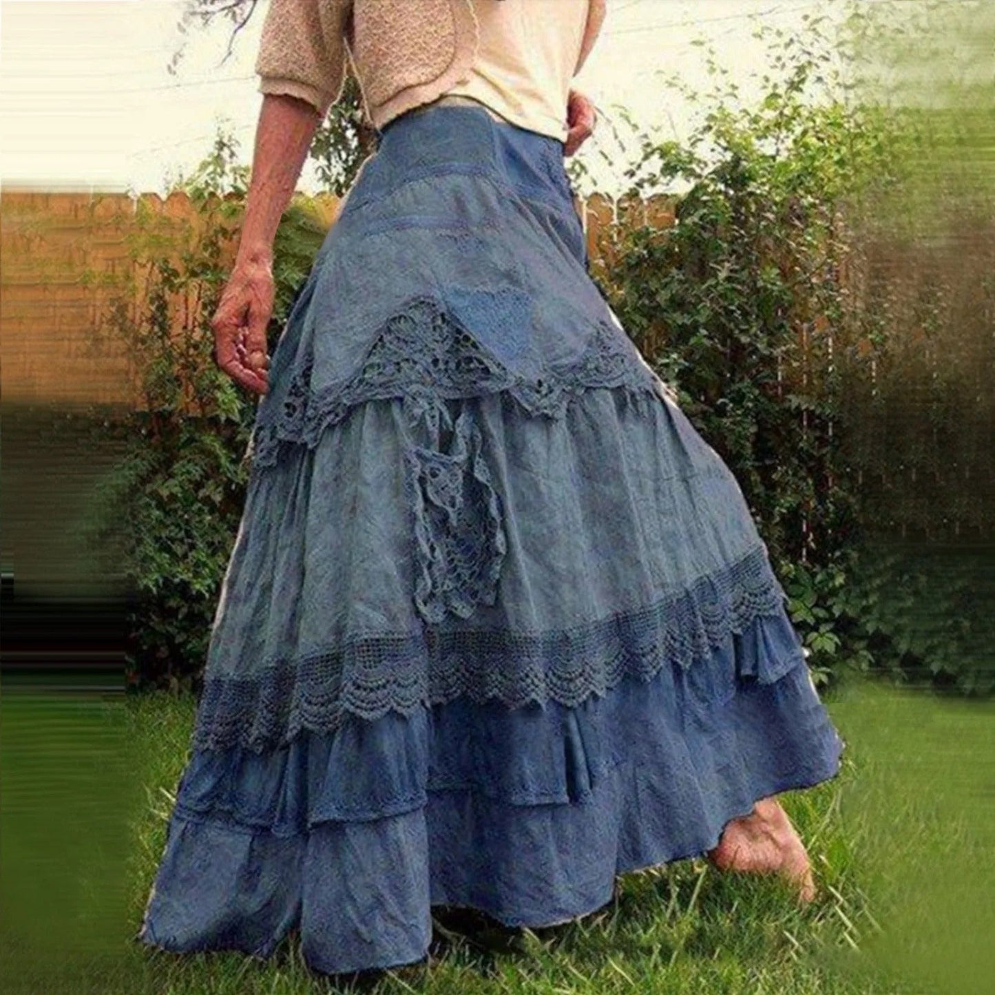 Lange Zomerjurk Gelaagde Rok Kanten Details Boho Stijl - StudioMarella