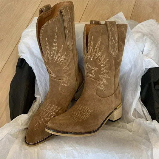 Leren Cowboyschoenen Geborduurde Western Laarzen Dames Heren - StudioMarella