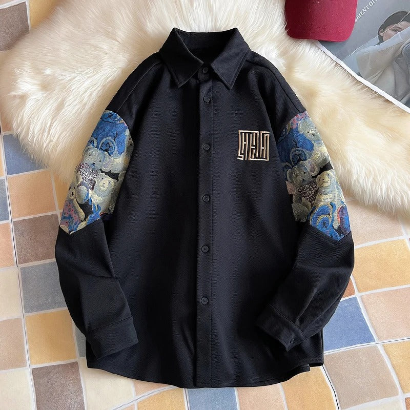 Heren Overhemd Lange Mouw Patchwork Casual Stijl