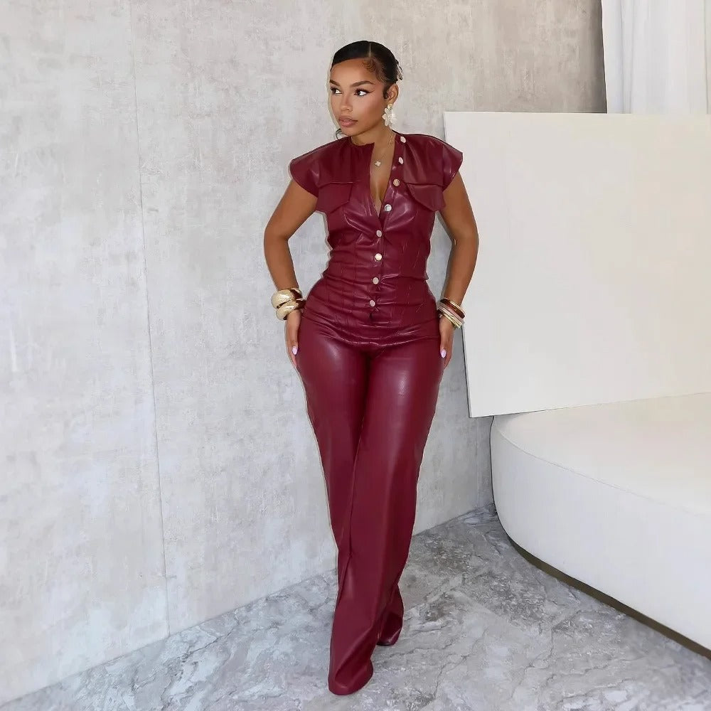 Mouwloze Jumpsuit van Imitatieleer Jurk voor Vrouw - StudioMarella