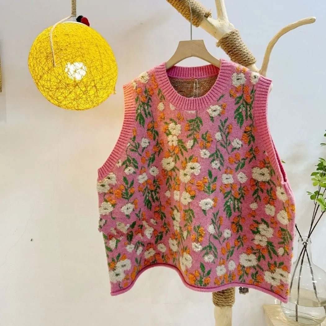 Gebreide Vest met Bloemen dames