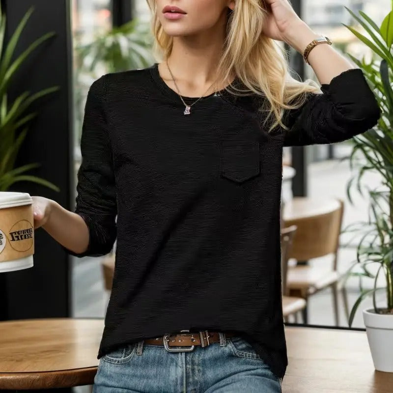Vrouwelijke Katoenen Trui Lange Mouwen Ronde Hals