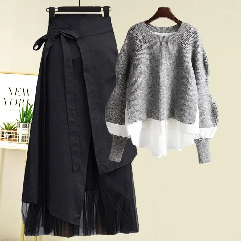 Dames Trui en Rok Set Warm Winteroutfit Tweedelig Gebreid