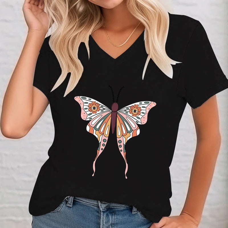 V-hals T-shirt Bedrukt met Grappig Ontwerp