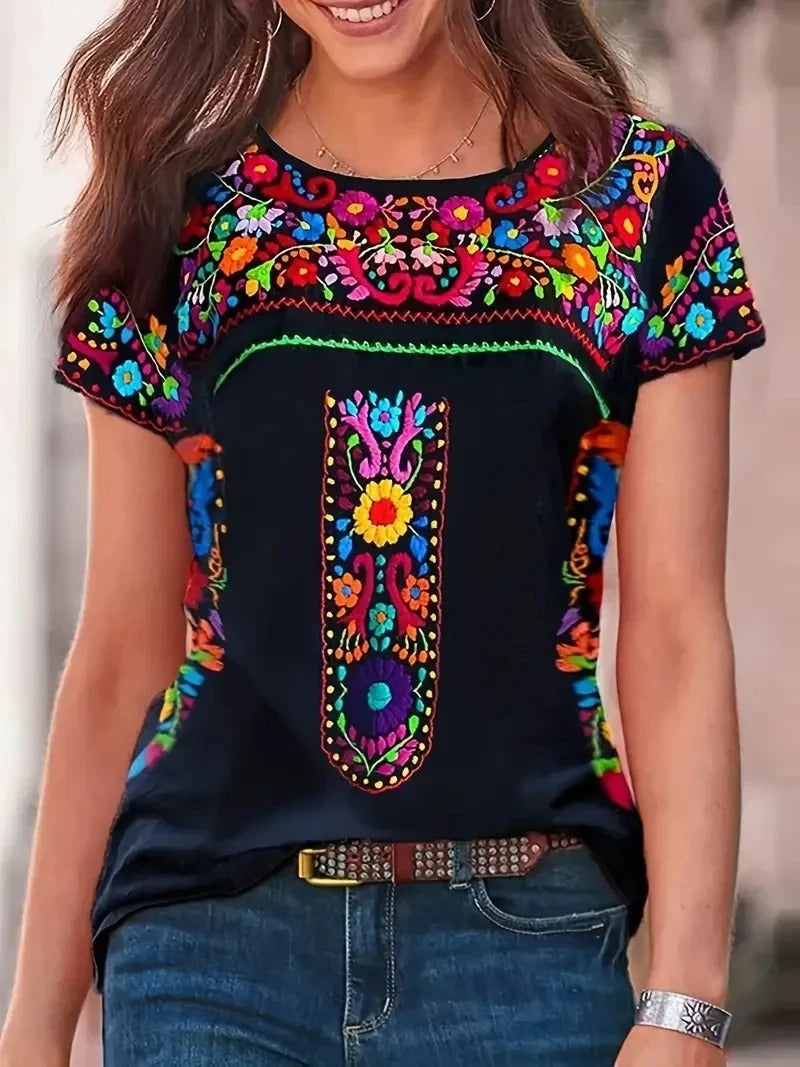 Vrouwelijk Zomer Shirt Korte Mouw Ronde Hals