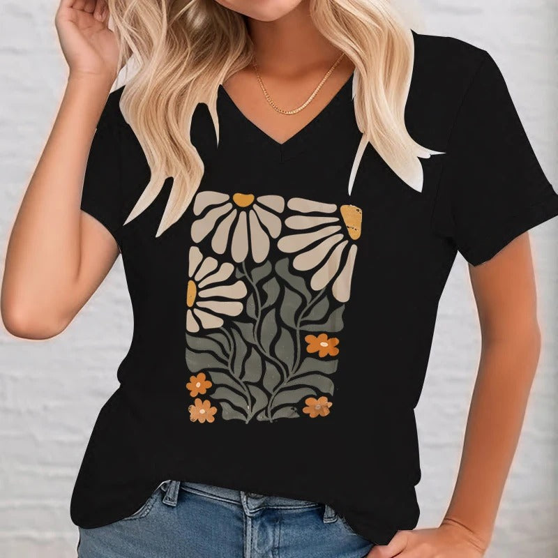 Vrouwelijke Bloemen Shirt met Retro Print