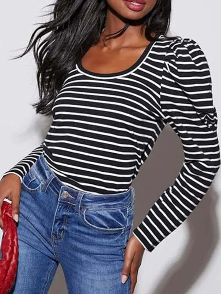 Dames Blouse Pofmouw Gestreept Klassieke Stijl