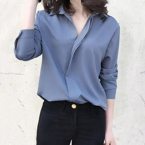 V-hals Blouse voor Dames van Chiffon Stof
