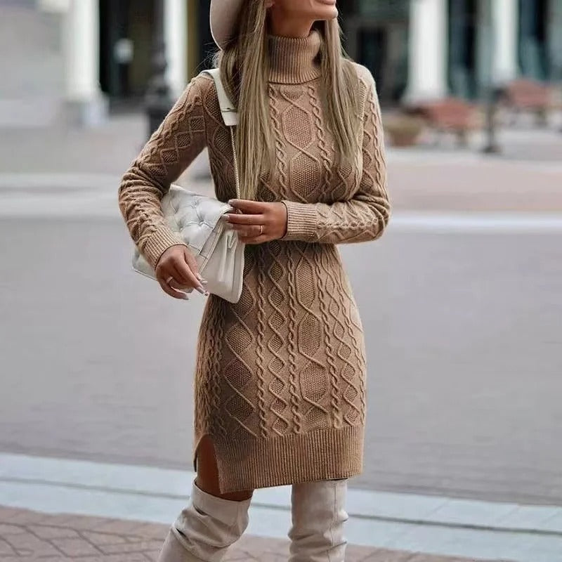 Warme Gebreide Winterjurk voor Dames Lang Model