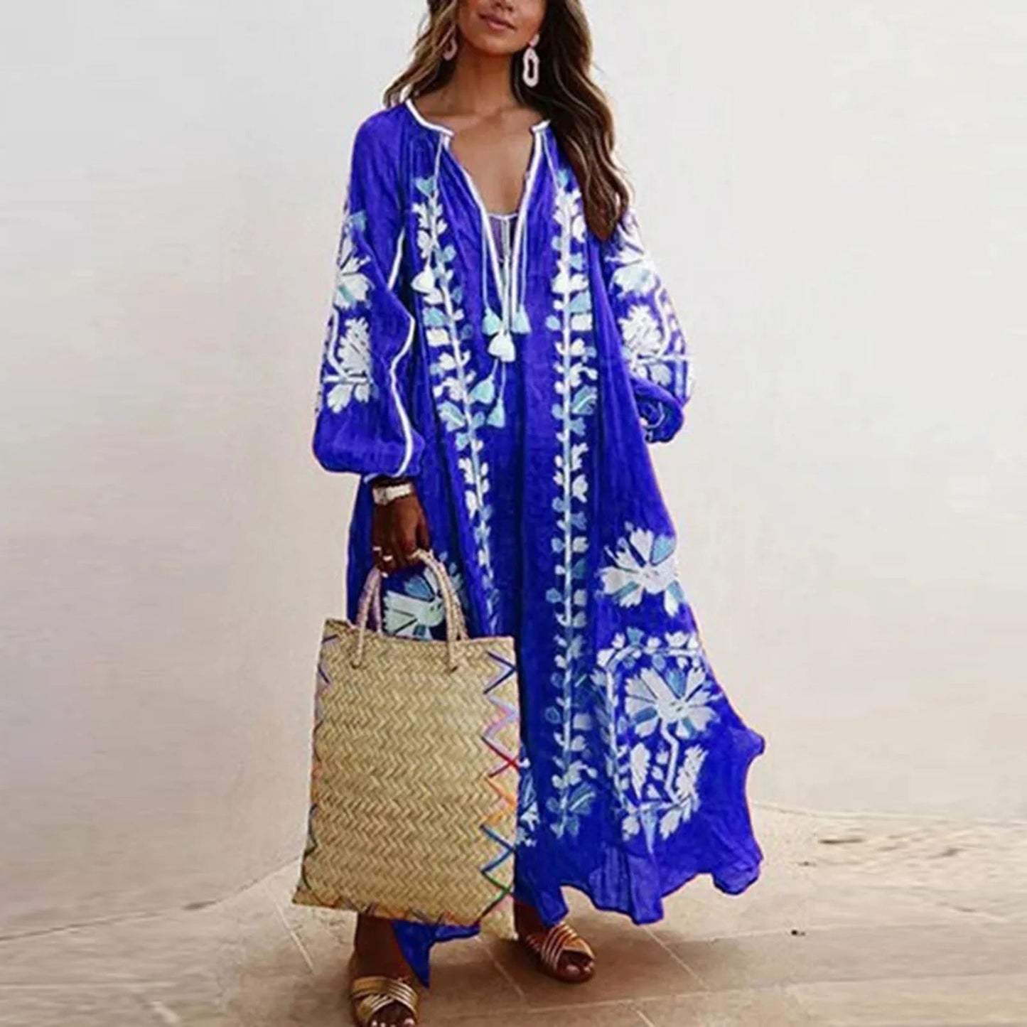 Oversized Jurk met Bloemenvintage Print