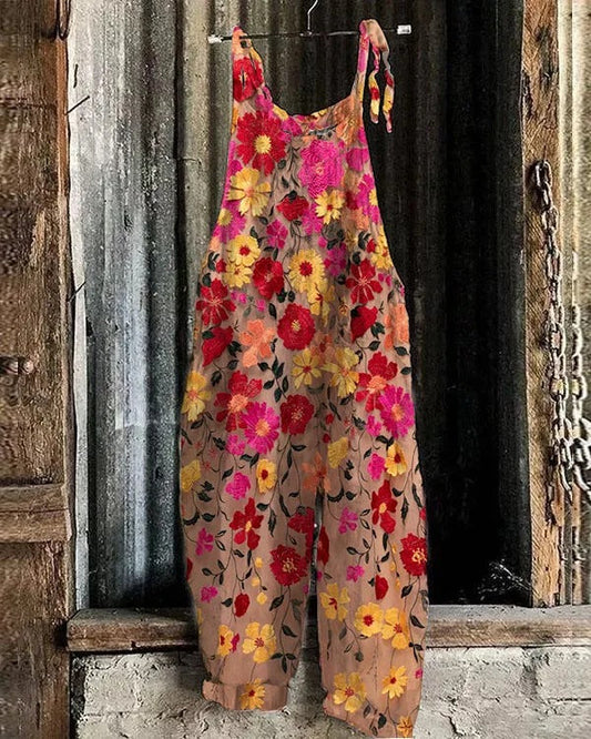 Rood Bloemen JumpsuitJurk Retro Stijl - StudioMarella