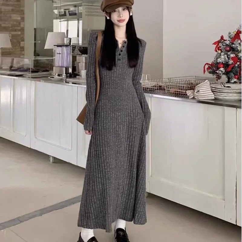 Dames Jurk Gebreid Vintage Elegante Stijl