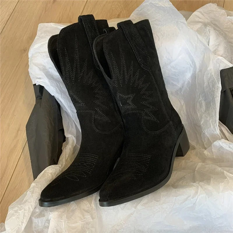 Leren Cowboyschoenen Geborduurde Western Laarzen Dames Heren