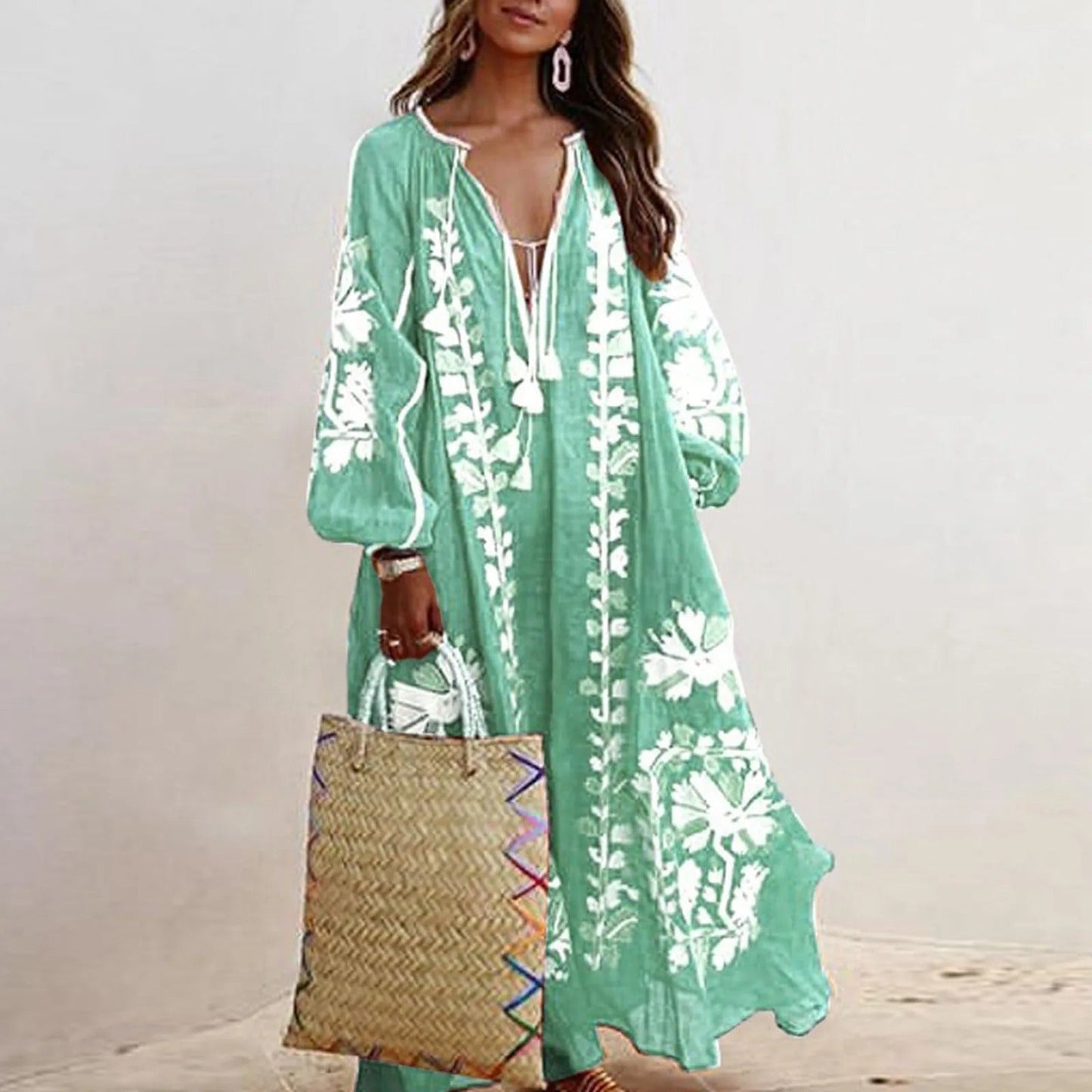 Oversized Jurk met Bloemenvintage Print