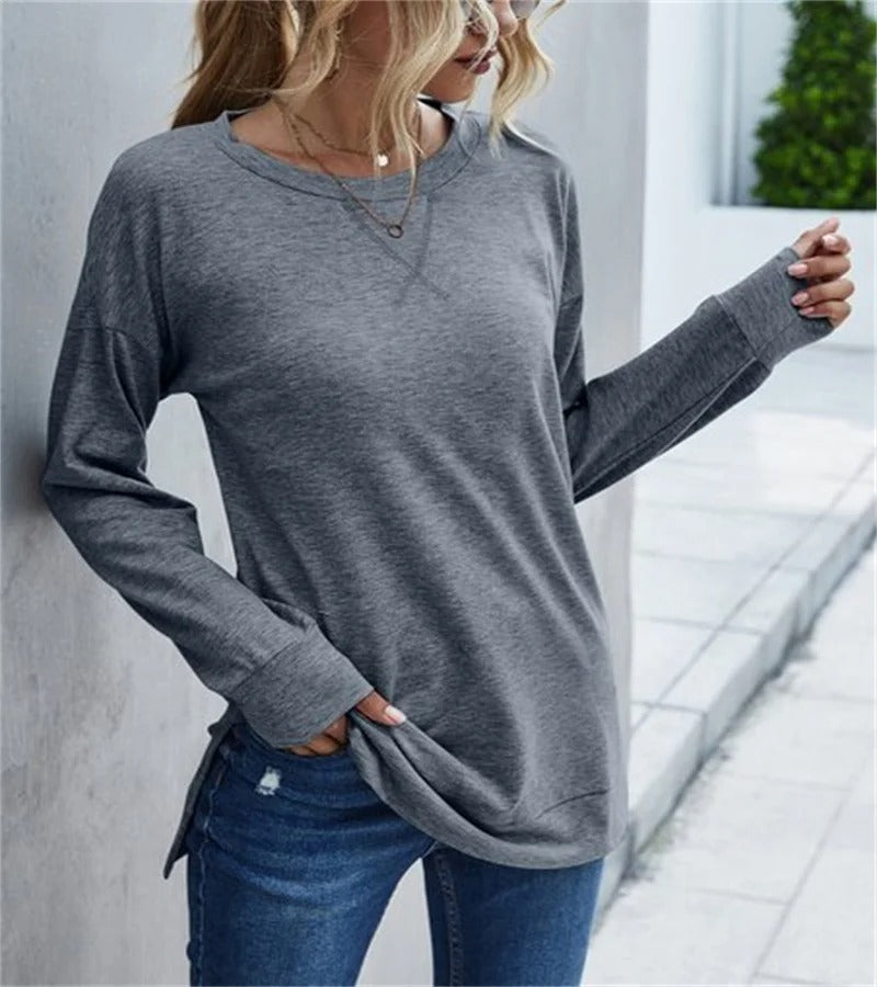 Dames Shirt Lange Mouwen Ronde Hals Casual Stijl