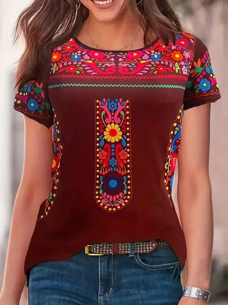 Vrouwelijk Zomer Shirt Korte Mouw Ronde Hals