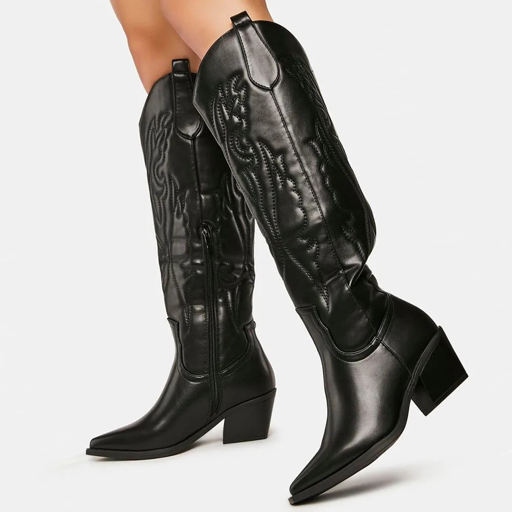 Dames Cowboylaarzen Kniehoog met Blokhak Western Stijl