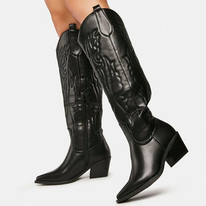 Dames Cowboylaarzen Kniehoog met Blokhak Western Stijl
