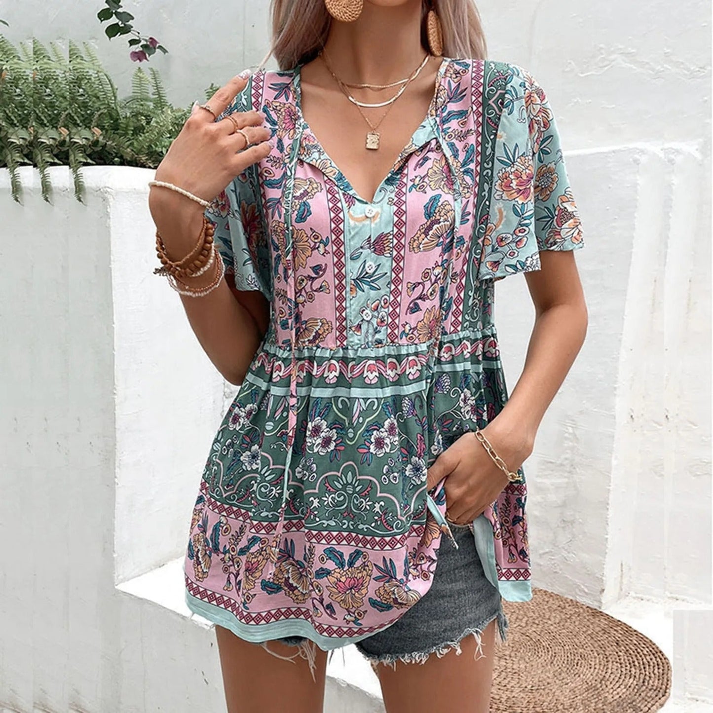 Vrouwelijke Bloemen Blouse Boho Stijl