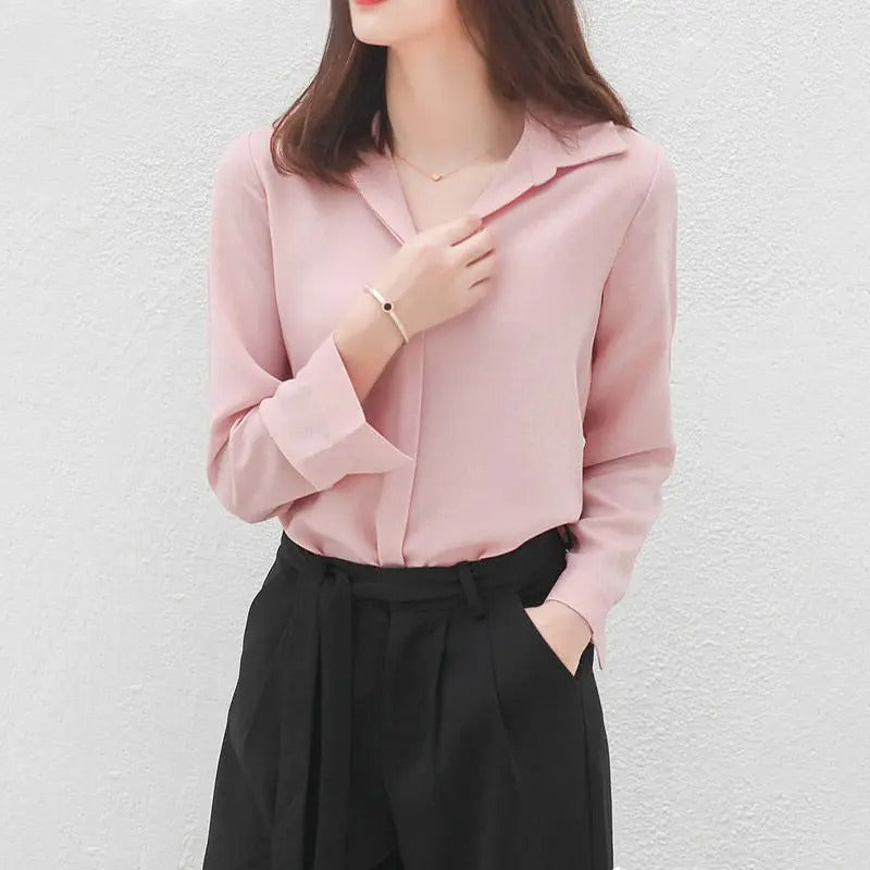 V-hals Blouse voor Dames van Chiffon Stof