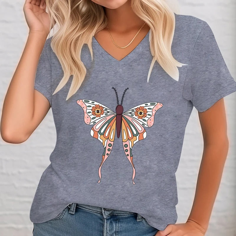 V-hals T-shirt Bedrukt met Grappig Ontwerp